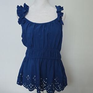 George Blue Sleeveless Ruffle Blouse